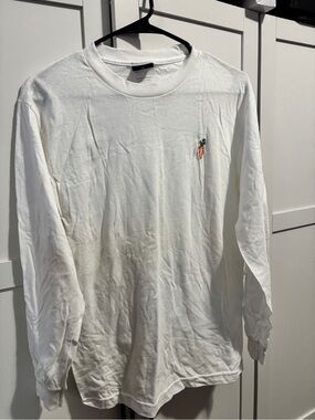 Carrots Men's White Long-Sleeve Crewneck Shirt with Carrot Chest Embroidery